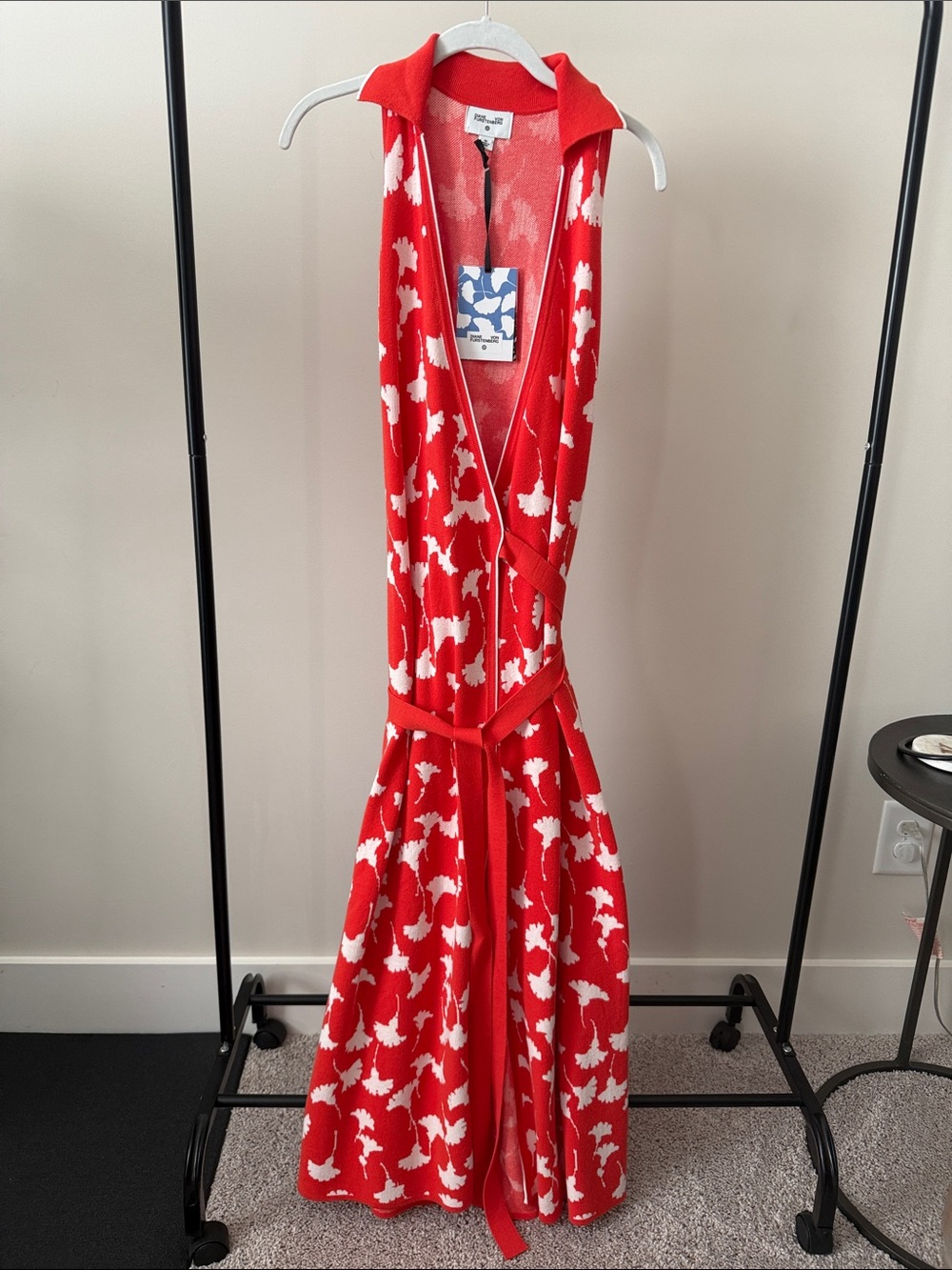Orange Red Floral Print Sleeveless Knit Dress - Diane Von Furstenberg